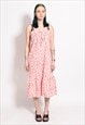 VINTAGE 90S FLORAL PRINT SUMMER MIDI DRESS IN WHITE / RED