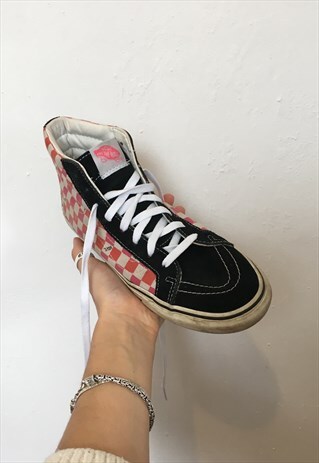 VINTAGE 90S OLD SKOOL VANS HIGH TOPS TRAINERS CHECKED UK 6