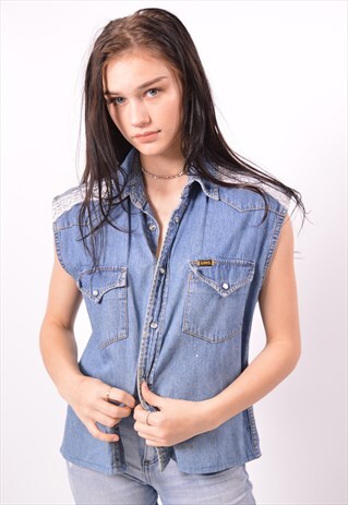 VINTAGE LEE DENIM SHIRT SLEEVELESS BLUE