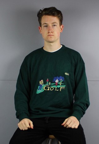 VINTAGE LACOSTE WOOL GOLF SWEATSHIRT IN GREEN WITH EMBROIDER