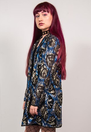 VINTAGE 90'S SILVER & BLUE GLITTER OVERSIZED LIGHT JACKET