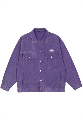 KALODIS DISTRESSED LOOSE-COLLAR DENIM JACKET