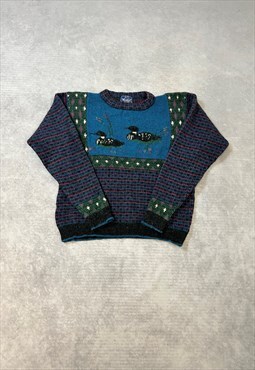 Vintage Woolrich Knitted Jumper Cute Duck Patterned Sweater