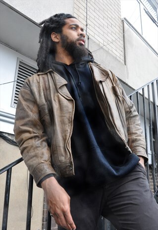 90S VTG BROWN LEATHER BIKER JACKET