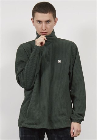 VINTAGE 90'S QUARTER-ZIP GREEN RIB FLEECE SWEATSHIRT