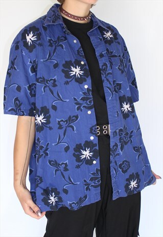 90S TOMMY BUTTON UP HAWAIAN POLO TOP