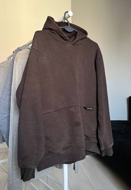Brown Streetwear Distressed Faded Boxie Hoodie Travis Style