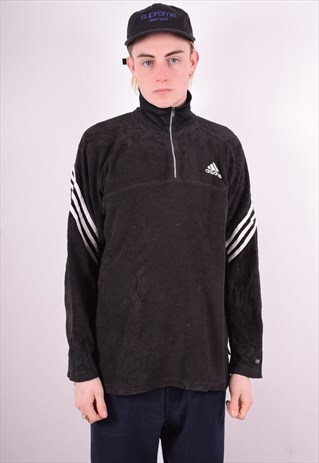 ADIDAS MENS VINTAGE FLEECE JUMPER LARGE BLACK 90'S