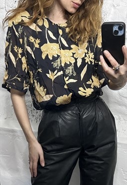 80s Floral Casual Novelty Blouse / Shirt - Large 