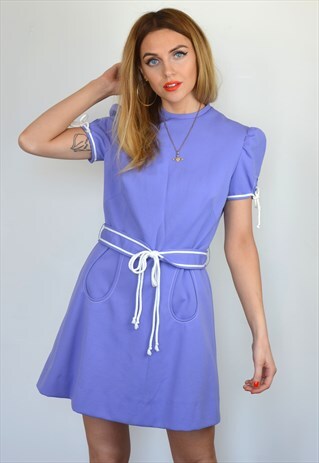 VINTAGE 60S LILAC PURPLE & WHITE MINI DRESS