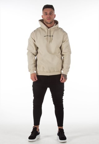 BEIGE TEXT LOGO HOOD