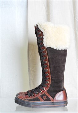 Y2k Converse Brown Suede Leather Knee-High Boots