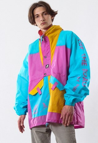 90'S VINTAGE MENS K-WAY WINDBREAKER RAINCOAT PULLOVER JACKET