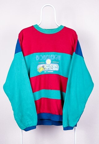 VINTAGE SWEATSHIRT COLOUR BLOCK GRAPHIC PATTERNED XL