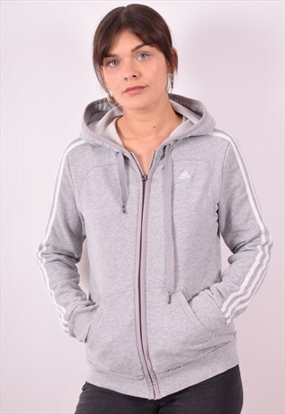 ADIDAS WOMENS VINTAGE HOODIE JACKET SMALL GREY 90S