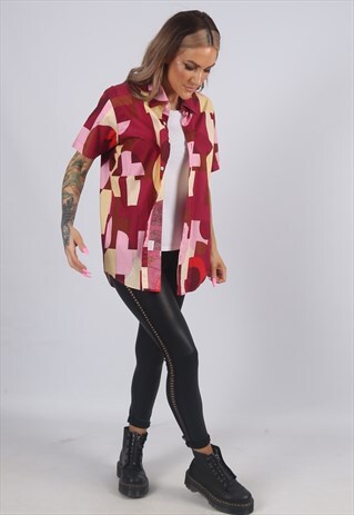 VINTAGE 90'S SHIRT OVERSIZED PATTERNED PRINT UK 12 M (C3J)
