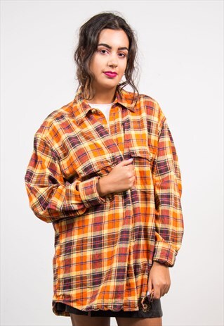 VINTAGE 90'S ORANGE CHECK FLANNEL SHIRT