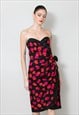 80'S VINTAGE DRESS BLACK RED POLKA DOT COCKTAIL PROM EVENING