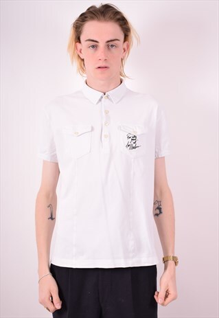 MOSCHINO MENS VINTAGE POLO SHIRT XL WHITE 90S