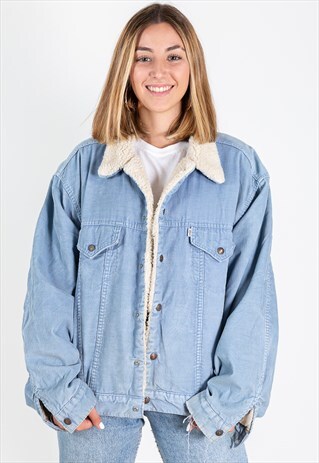 VINTAGE 80S TRUCKER LEVIS SHEEPSKIN CORDUROY "BLUE" JACKET