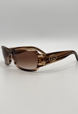 Gucci Sunglasses Rectangle Brown Bamboo Striped Glitter Gold