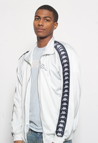 VINTAGE KAPPA TAPE LOGO TRACK JACKET WHITE