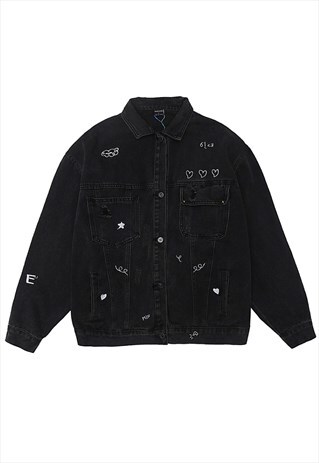 KALODIS VINTAGE EMBROIDERED LOOSE DENIM JACKET