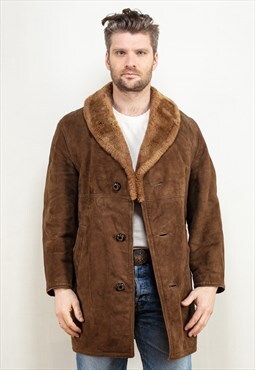 Vintage 70's Men Suede Sherpa Coat in Brown