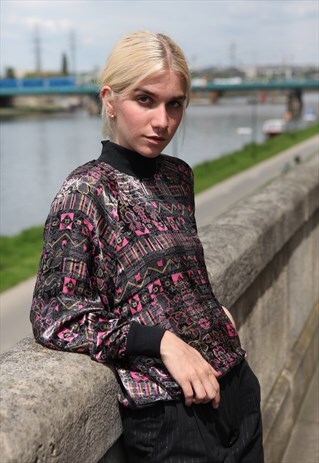 VINTAGE 80'S ABSTRACT PATTERNED LONGSLEEVE JUMPER