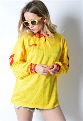 VINTAGE 90S YELLOW HUMMEL POLO SPORTS TOP