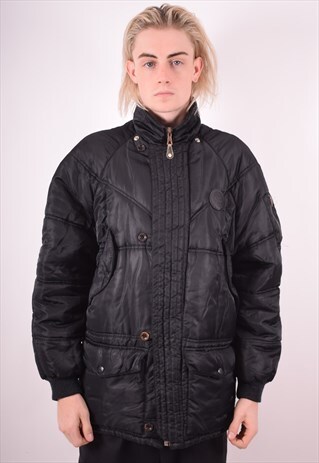 MENS VINTAGE PADDED JACKET LARGE BLACK 90S