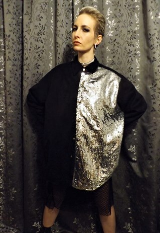 VELVET FINISH SPARKLE SEQUIN PARTY RAVE JACKET SHIRT TOP