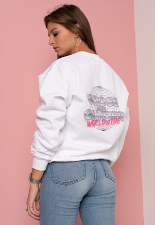 G&G UNISEX WHITE WORLDWIDE SWEAT