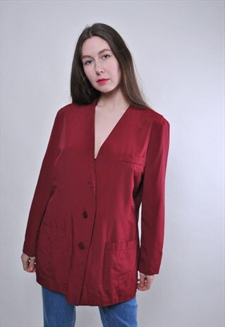 Women vintage suit red blazer jacket 