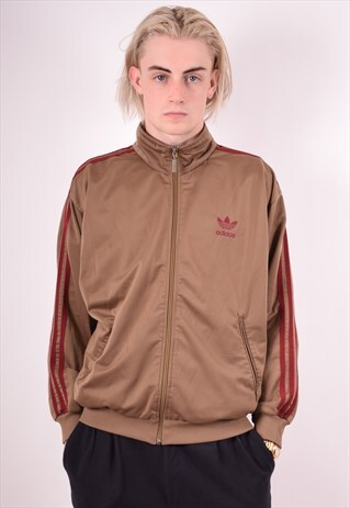 ADIDAS MENS VINTAGE TRACKSUIT TOP JACKET LARGE KHAKI 90S