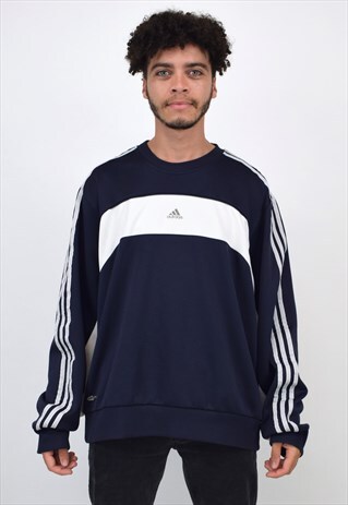 VINTAGE 90S ADIDAS NAVY & WHITE SWEATSHIRT