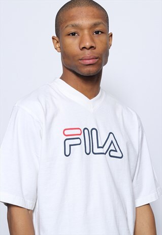 VINTAGE FILA T-SHIRT LOGO STRIPED WHITE