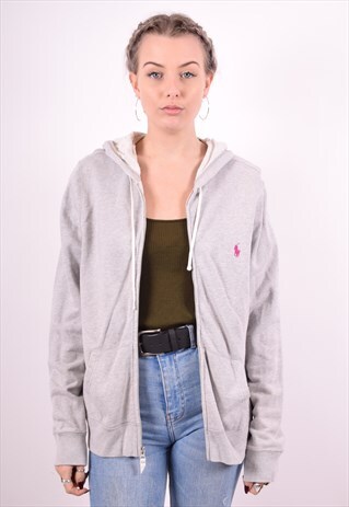 POLO RALPH LAUREN WOMENS VINTAGE HOODIE JACKET XL GREY 90'S