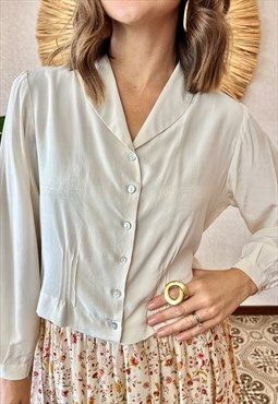 1970's vintage cream blouse with darting detail