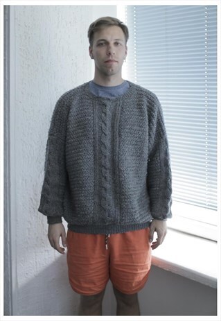 VINTAGE 70'S GREY KNITTED WOOL JUMPER