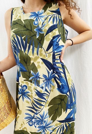 VINTAGE 90S TROPICANA FLORAL PRINT BOHEME MAXI DAY DRESS