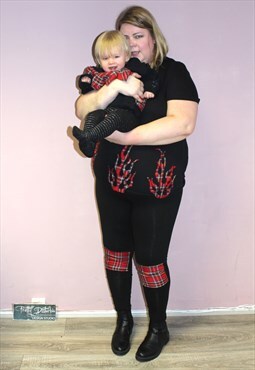 Handmade black tartan patch leggings rockabilly punk grunge 