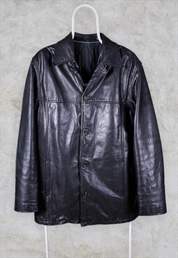 Vintage Black Leather Jacket Genuine Real Large