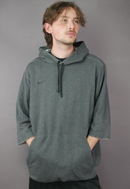 Vintage Nike 3/4 Length Sleeve Hoodie in Grey with Logo