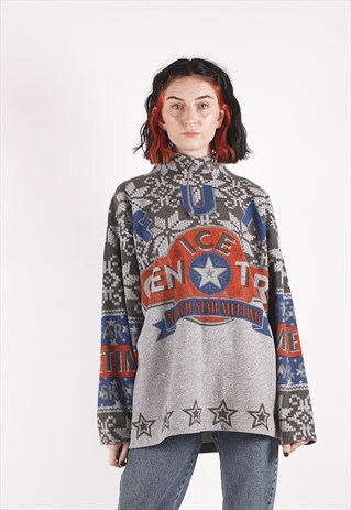 VINTAGE GREY CRAZY PATTERN ICE HIGH NECK FLEECE /NN3489