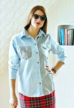 Light blue and stripe denim vintage shirt