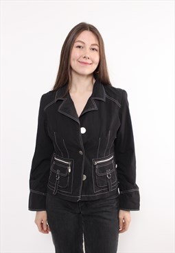 y2k black crop blazer vintage 2000s woman casual suit jacket