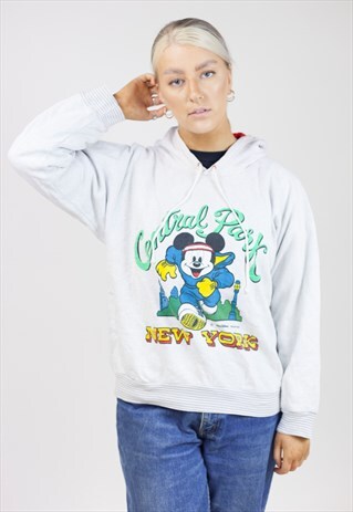 VINTAGE 90S DISNEY MICKEY MOUSE CENTRAL PARK GREY HOODIE