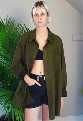 FAUX SUEDE KHAKI GREEN OVERSIZED SHIRT