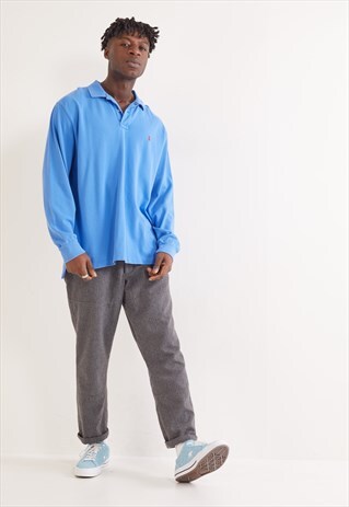 VINTAGE RALPH LAUREN LONG SLEEVE POLO TOP BLUE
